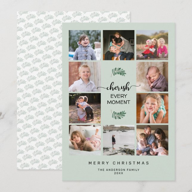 10 Photo Collage Cherish Moment Christmas Holiday Card (Front/Back)