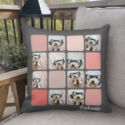 10 Photo Collage - colorful grid with script name Throw Pillow