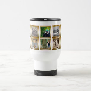 10 Photo Collage Custom Instagram Gold Metallic Travel Mug