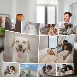 10 Photo Collage Family Personalized Fleece Blanket