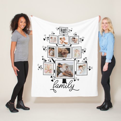 10_Photo Collage Family Tree Heart Leaves Fleece Blanket