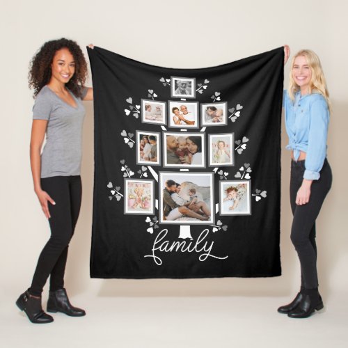 10_Photo Collage Family Tree Heart Leaves Fleece Blanket