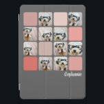 10 Photo Collage Gray Blush Pink Coral Script Name iPad Pro Cover<br><div class="desc">Use your favorite photo or pictures to make a fun and personal keepsake to share with friends. Use your square cropped photos for the best results! This modern stacked grid photo collage includes a rustic, modern font for your name or other text. The corners of your photos are rounded for...</div>