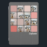 10 Photo Collage Gray Blush Pink Coral Script Name iPad Pro Cover<br><div class="desc">Use your favorite photo or pictures to make a fun and personal keepsake to share with friends. Use your square cropped photos for the best results! This modern stacked grid photo collage includes a rustic, modern font for your name or other text. The corners of your photos are rounded for...</div>
