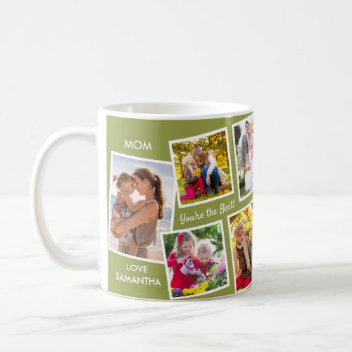 10 Photo Collage Green Personalized Mom Coffee Mug