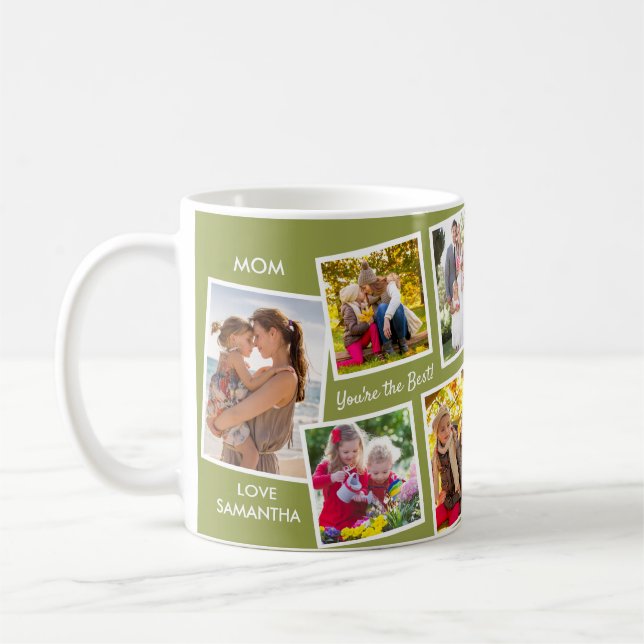 10 Photo Collage Green Personalized Mom Coffee Mug (Left)