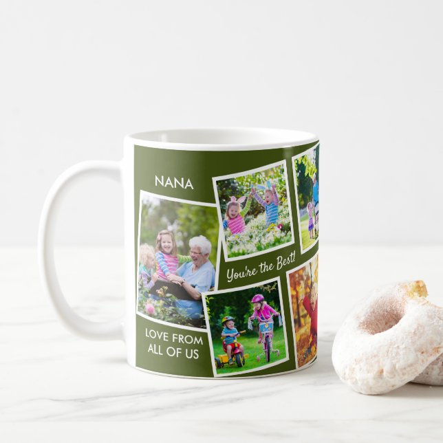 10 Photo Collage Green Personalized Nana Coffee Mug (With Donut)