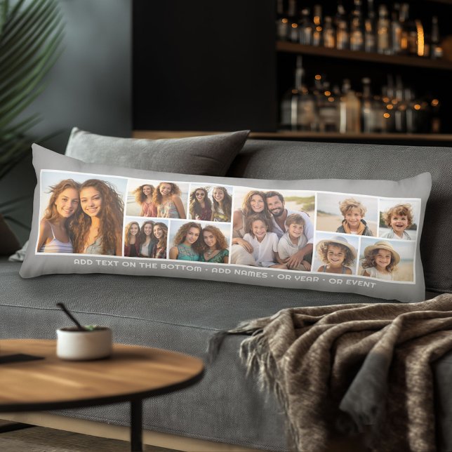 10 Photo Collage Grid - Custom Text Around Bottom Body Pillow (Body Pillow with Photo Collage)