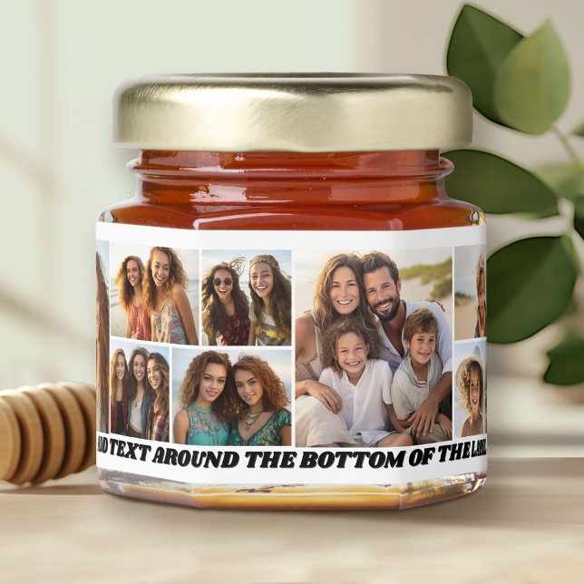 10 Photo Collage Grid - Custom Text Around Bottom Honey Jar Favors (Custom Photo on a Honey Jar Favor)