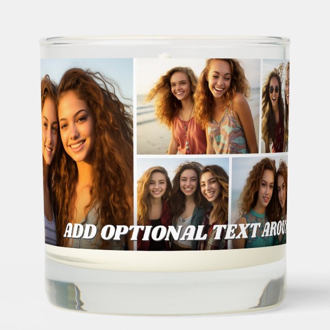 10 Photo Collage Grid - Custom Text Around Bottom Scented Candle (Front)