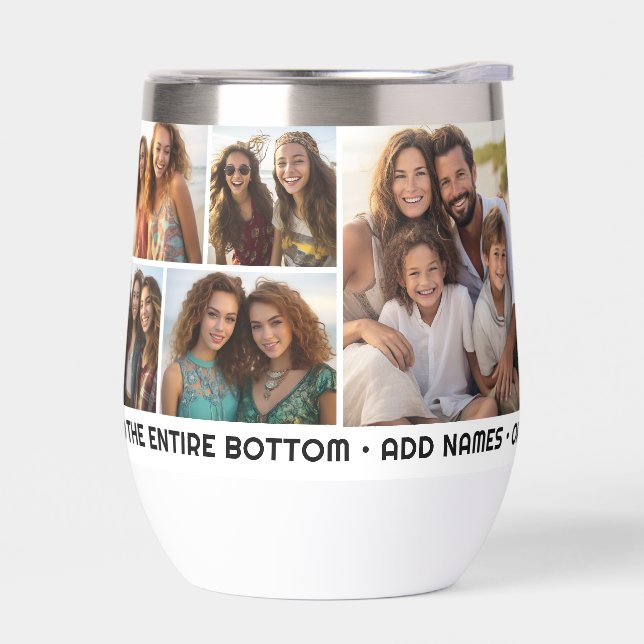10 Photo Collage Grid - Custom Text Around Bottom Thermal Wine Tumbler (Left)