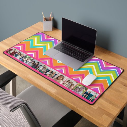 10 Photo Collage _ huge colorful chevron pattern Desk Mat