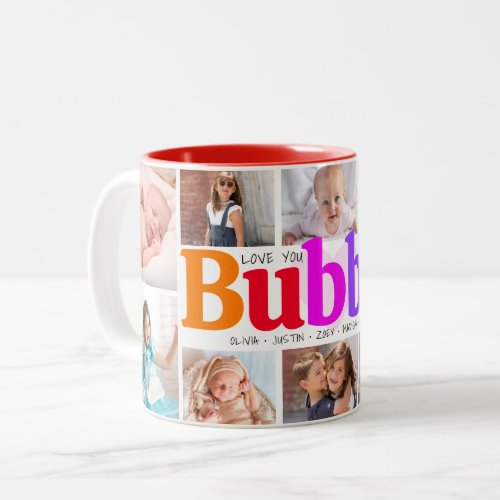 10 Photo Collage Love You Bubbie Multicolored Bold Two_Tone Coffee Mug