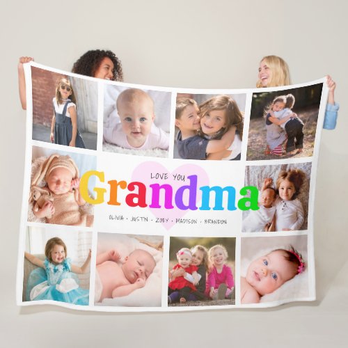 10 Photo Collage Love You Grandma Colorful Modern Fleece Blanket