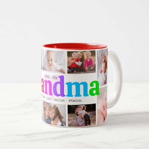 10 Photo Collage Love You Grandma Multicolor Bold Two_Tone Coffee Mug