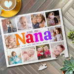 10 Photo Collage Love You Nana Bold Multicolored Jigsaw Puzzle<br><div class="desc">“Love you Nana.” She’s loving every minute with her grandkids. A playful, whimsical, stylish visual of colorful rainbow colored bold typography and black handwritten typography overlay a soft, light pink heart and a white background. Add 10 cherished photos of your choice and customize the names and message, for the perfect...</div>