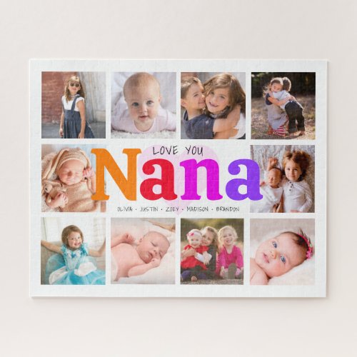 10 Photo Collage Love You Nana Bold Multicolored Jigsaw Puzzle