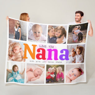 10 Photo Collage Love You Nana Multicolored Modern Fleece Blanket
