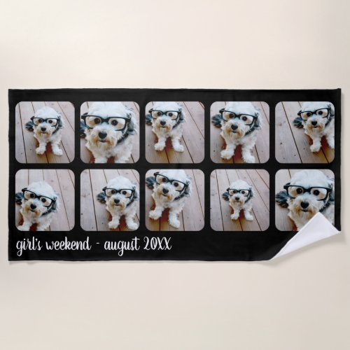 10 Photo Collage MCM black white mod script text Beach Towel