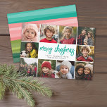 10 Photo Collage - Merry Christmas Color Blocks Holiday Card<br><div class="desc">Back - Abstract Color Block Pattern -- Use 10 square photos and make a unique and trendy Merry Christmas greeting with a rustic modern script on the front and a festive line art pattern on the back. If you need to move anything around, click on the customize button to make...</div>