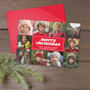 10 Photo Collage - Merry Christmas Red Line Art Holiday Card