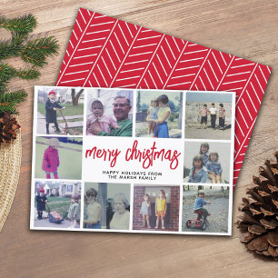 10 Photo Collage - Merry Christmas Red Pattern Holiday Card