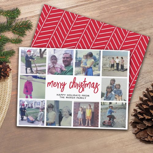 10 Photo Collage _ Merry Christmas Red Pattern Holiday Card