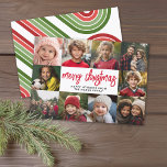10 Photo Collage - Merry Christmas Retro Stripes Holiday Card<br><div class="desc">Deep green and red retro stripe arch pattern -- Use 10 square photos and make a unique and trendy Merry Christmas greeting with a rustic modern script on the front and a festive line art pattern on the back. If you need to move anything around, click on the customize button...</div>