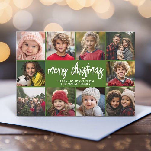 10 Photo Collage _ Merry Christmas Retro Stripes Holiday Card