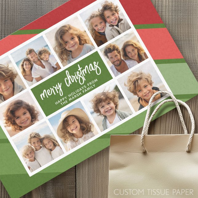 10 Photo Collage - Merry Christmas Retro Stripes Tissue Paper (Custom Photo Tissue Paper)
