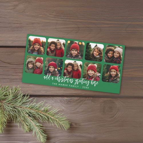 10 Photo Collage _ Minimal Merry Christmas _ green Holiday Card
