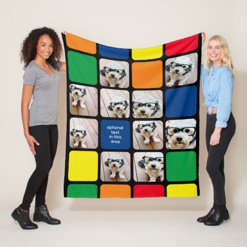 10 photo collage modern cube red blue green yellow fleece blanket