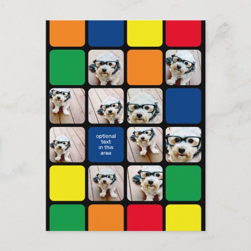 10 photo collage modern cube red blue green yellow postcard