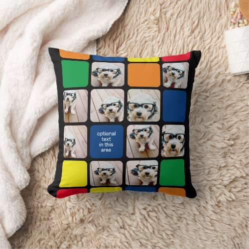 10 photo collage modern cube red blue green yellow throw pillow