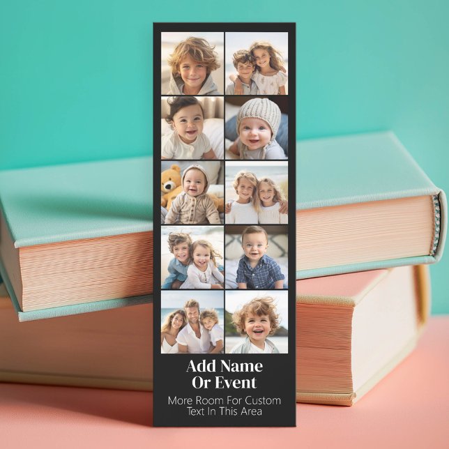 10 Photo Collage - Modern Minimal Black White Bookmarks (Custom Photo Bookmark)
