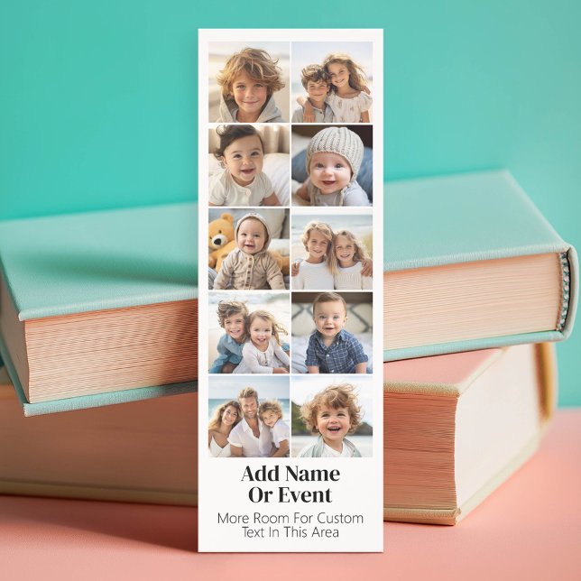 10 Photo Collage - Modern Minimal Black White Bookmarks (Custom Photo Bookmark)
