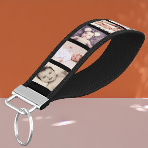 10 Photo Collage Personalized (black) Wrist Keychain