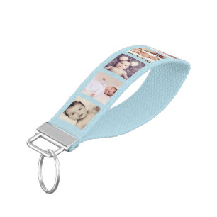 10 Photo Collage Personalized (blue) Wrist Keychain