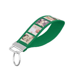 10 Photo Collage Personalized (green) Wrist Keychain