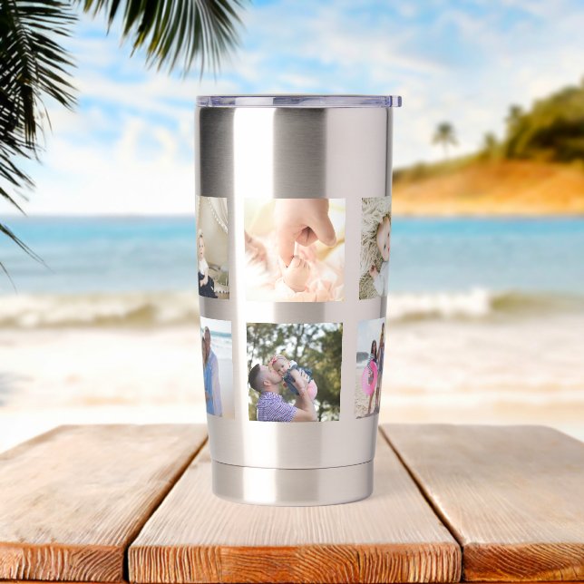 10 Photo Collage Personalized Insulated Tumbler (Beach)