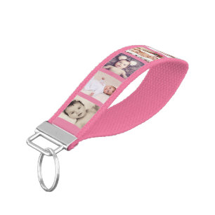 10 Photo Collage Personalized (pink) Wrist Keychain