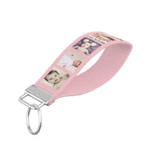 10 Photo Collage Personalized (pink) Wrist Keychain