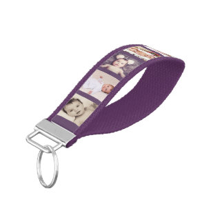 10 Photo Collage Personalized (purple) Wrist Keychain