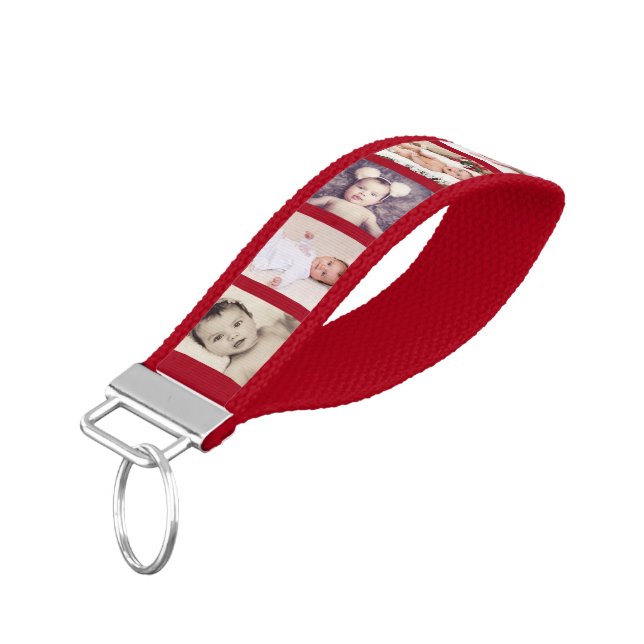 10 Photo Collage Personalized Wrist Keychain (Angled Down)