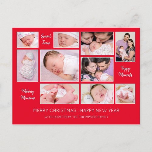 10 Photo Collage Quotes Red Merry Christmas Holiday Postcard