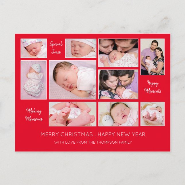 10 Photo Collage Quotes Red Merry Christmas Holiday Postcard (Front)