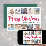 10 Photo Collage Script Merry Christmas Modern Holiday Card<br><div class="desc">Send stylish joyful greetings and share 10 of your favorite pictures with a festive custom photo collage Merry Christmas card. All text on this template is simple to personalize with any wording, such as Happy Holidays or Seasons Greetings. The bright cranberry red and green design features trendy handwritten script calligraphy,...</div>
