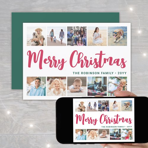 10 Photo Collage Script Merry Christmas Modern Holiday Card