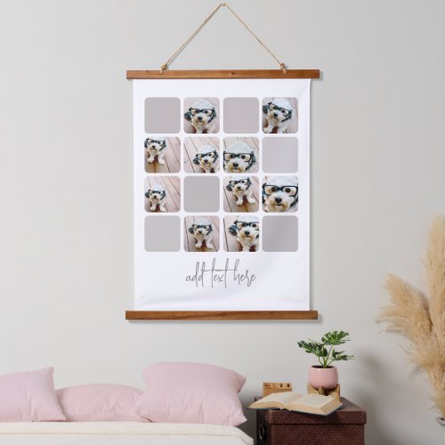 10 Photo Collage _ Soft Grays Blush _ Script Text Hanging Tapestry