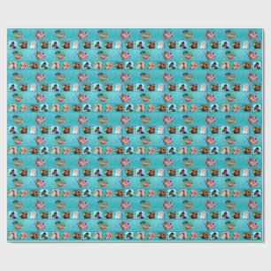 10 photo collage water blue marble and heart wrapping paper